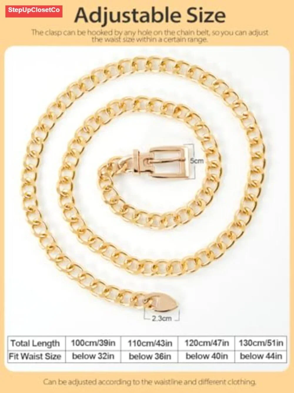 Vintage Punk Chain Waist Belt Metal Alloy Adjustable 39